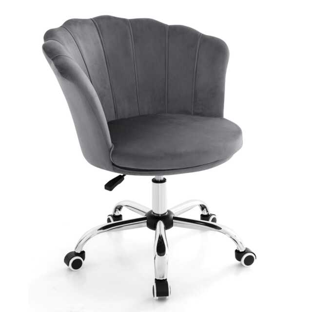 COSTWAY Adjustable Upholstered Velvet Armchair w/Wheels Grey Grey