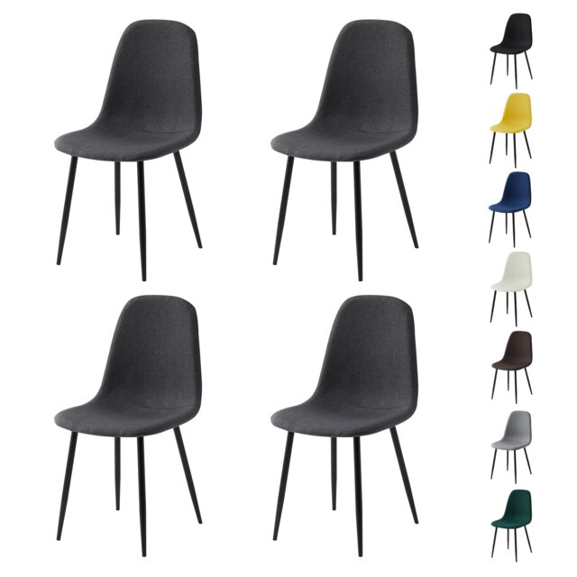 Set of 4 Teddy Faux Fur Stitched Design Dining Chairs Dark Grey Bella by MCC