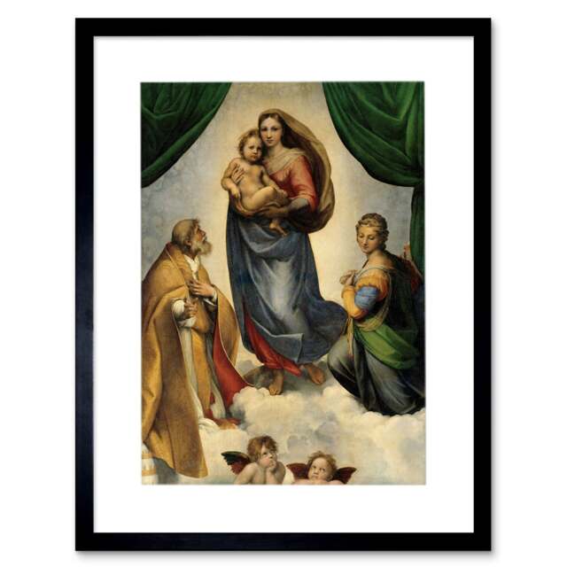 "Raphael Sistine Madonna Old Master Painting 12x16"" Framed Wall Art Print"