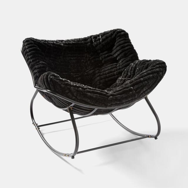 OHS Ribbed Faux Fur Rocking Chair Upholstered Metal Frame Cushioned