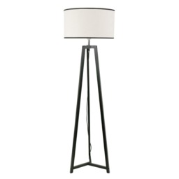 ValueLights Lottie Wood Tripod Floor Lamp Linen White Trim Shade & Bulb Brown White