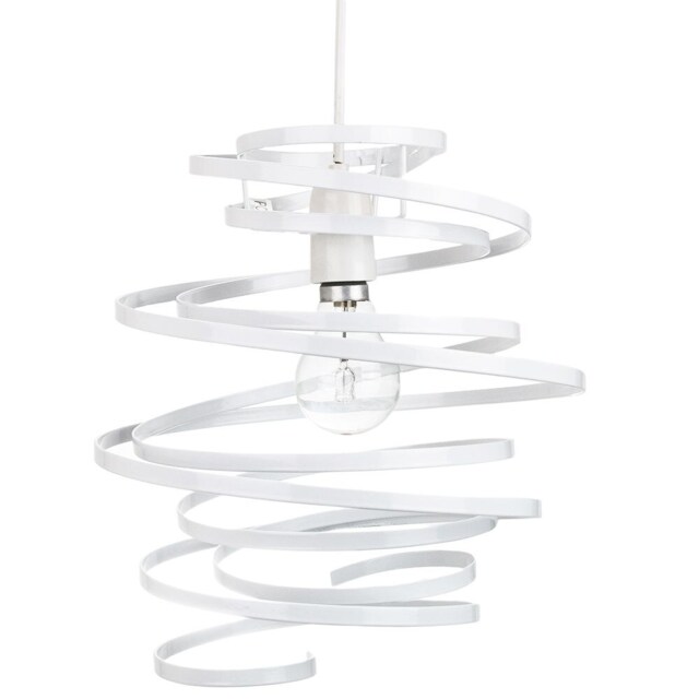 Contemporary White Gloss Metal Double Ribbon Spiral Swirl Ceiling Light Pendant White White 1