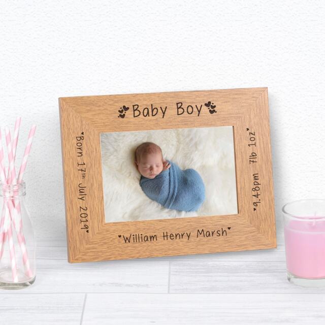 Personalised New Baby Boy Wood Picture Frame 6 x 4 New Baby Gift