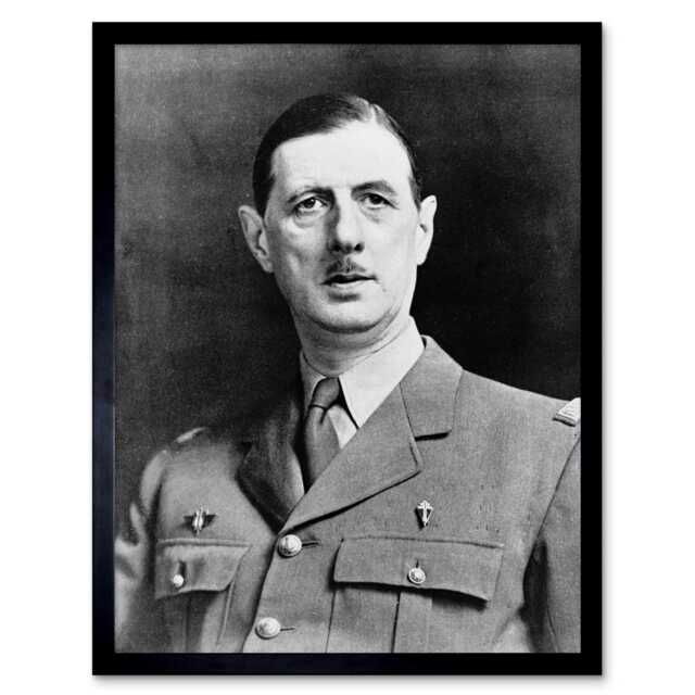 "Vintage President War Général Gaulle French 12x16"" Framed Wall Art Print"