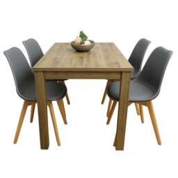 Dining Table and 4 Chairs Rustic Effect Wood Table 4 Grey Plastic Chairs Dining Room