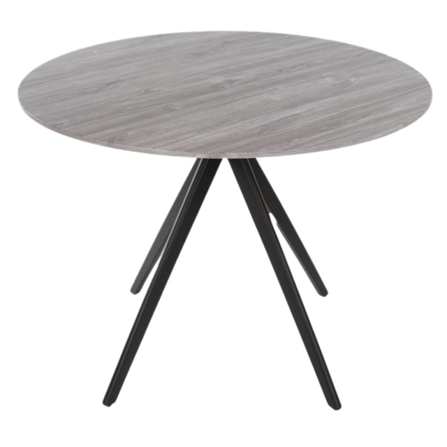 Aspen Compact Round Dining Table - Durable Wood-Effect or Sintered Stone Top with Black Metal Pedestal Legs Grey Grey Small 1