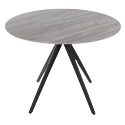 Aspen Compact Round Dining Table - Durable Wood-Effect or Sintered Stone Top with Black Metal Pedestal Legs Grey Grey Small 1