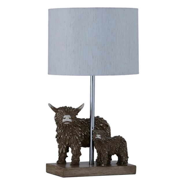 Angus & Hamish - Highland Cows Table Lamp With Oatmeal Linen Shade