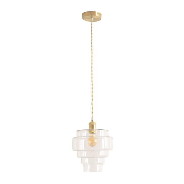 ValueLights Lane Clear Glass 5 Tier Layer Shade Gold Single Pendant Gold