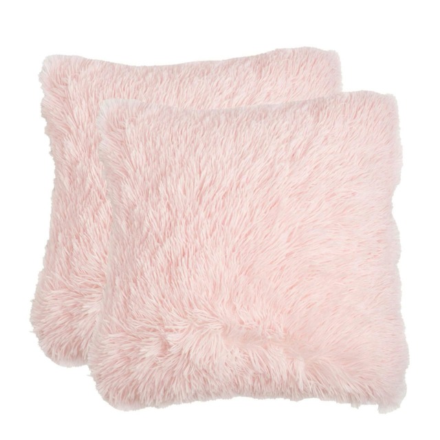 OHS 2 x Fluffy Shaggy Soft Plush Cushion Covers, 45x45cm - Blush Pink