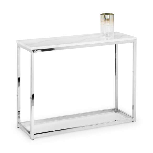 Valenza White Marble Top Console Table in White Marble and Chrome