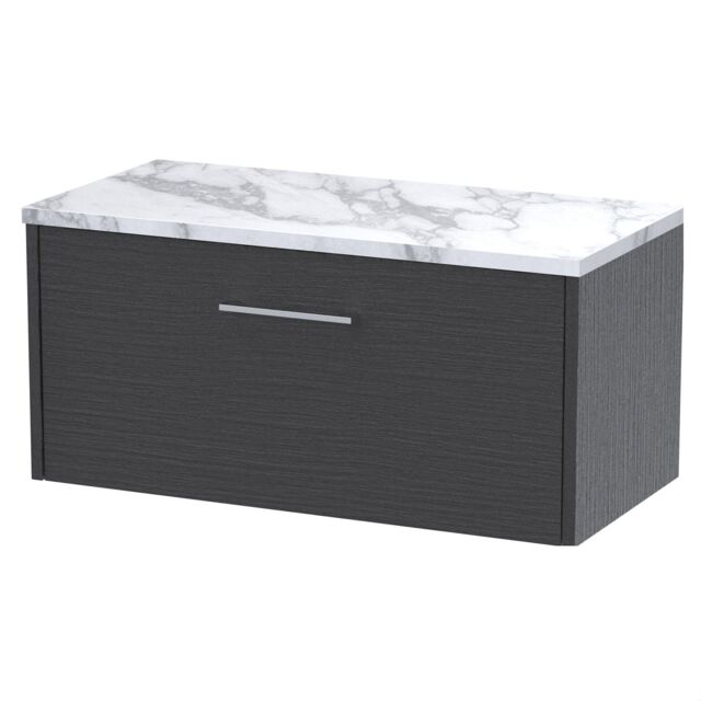 Balterley Winshill Contemporary 1 Drawer Wall Hung Vanity Unit with Laminate Worktop, Woodgrain Dark Grey, 800mm