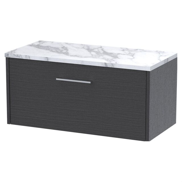 Balterley Winshill Contemporary 1 Drawer Wall Hung Vanity Unit with Laminate Worktop, Woodgrain Dark Grey, 800mm