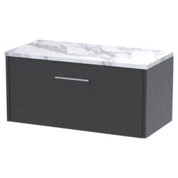 Balterley Winshill Contemporary 1 Drawer Wall Hung Vanity Unit with Laminate Worktop, Woodgrain Dark Grey, 800mm