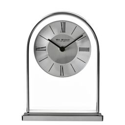 Wm.Widdop Chrome & Wood Veneer Mantle Clock Chrome Brown