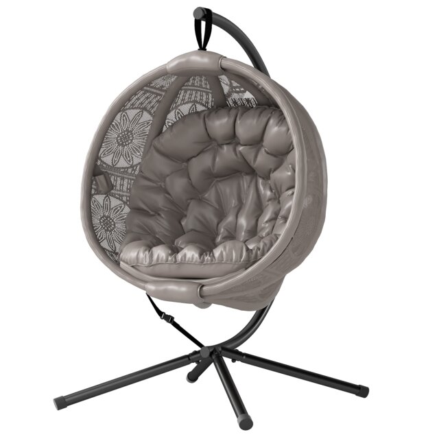 Outsunny Hanging Swing Chair w/ Metal Stand & Side Pocket, Sand Brown