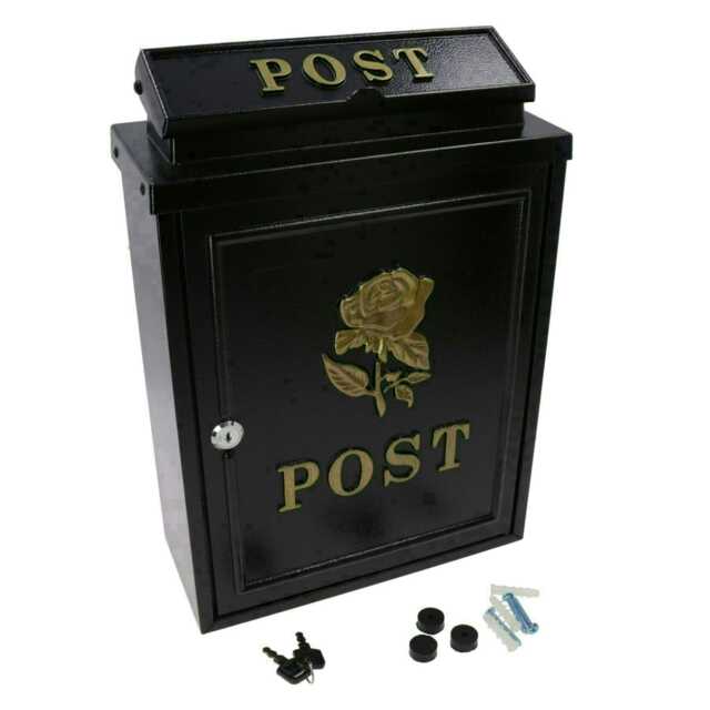 Gold Rose Letter Post Mail Box Metal Black Wall Door Gate House Lockable Black
