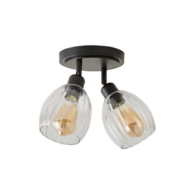 ValueLights Cheltenham 2 Way Black Ceiling Spotlight Ribbed Shades and Bulbs