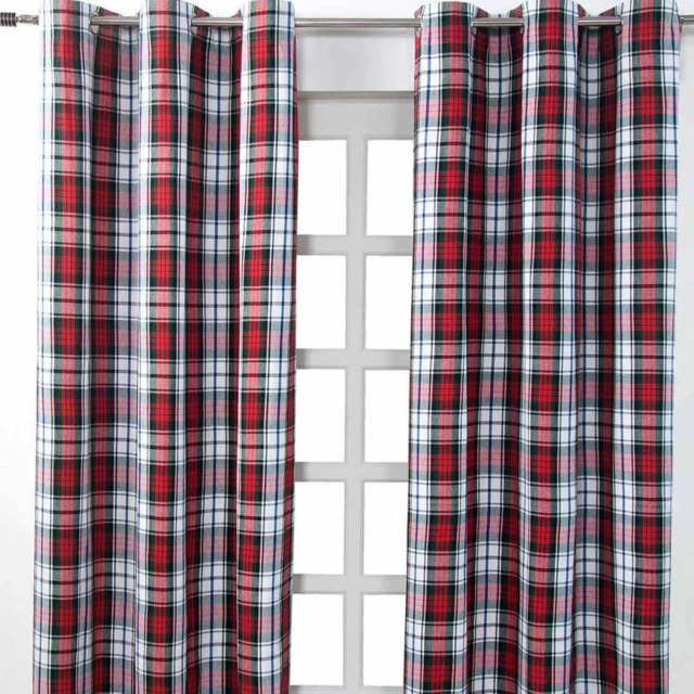Homescapes Macduff Tartan Check Ready Made Eyelet Curtain Pair - 137 x 228 cm Drop Red Red