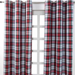Homescapes Macduff Tartan Check Ready Made Eyelet Curtain Pair - 137 x 228 cm Drop Red Red