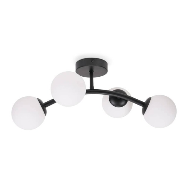 ValueLights Jas Black 4 Way Ceiling Light Frosted Glass Shades