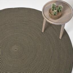 Homescapes Linen and Black Handmade Woven Spiral Braided Rug - 200 cm Round Black Linen and black