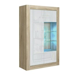 Display Cabinet 93cm White Gloss Doors Oak Matt Body Free LED Multi Oak