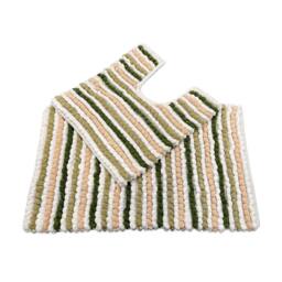 Striped Chunky Bobble Bath Mat and Toilet Mat Set Green