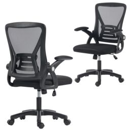 HOMCOM Office Chair, Mesh Computer Desk Chair with Flip-up Armrests, Lumbar Support, Adjustable Height, Swivel Wheels for Home Office, Black