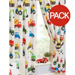 Trucks & Transport Lined Curtains (Pack Of 2) - White/Blue/Red - 54in x 66in White