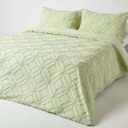 Homescapes Sage Green Diamond Cotton Tufted Duvet Cover Set - Single Green