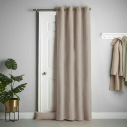 Velvet Chenille Thermal Fleece Lined Single Ring Top Door Curtain - 137cm x 213cm - Taupe