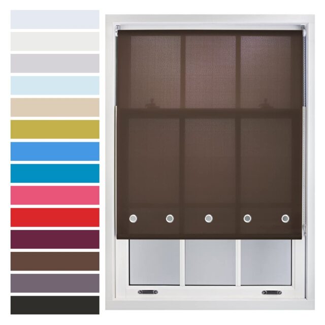FURNISHED Roller Blinds with Chrome Round Eyelets and Metal Fittings Cut to Size Sheer Window Shade Brown Mocha (W) 180cm x (L) 210cm