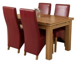 Richmond 140-220cm Oak Extending Dining Table and 4 Lola Leather Chairs Red Red