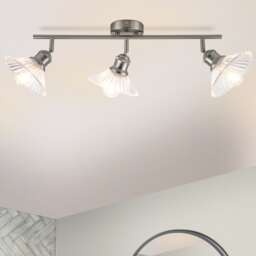 COSYLYTE Milan Bathroom 3 Light Ribbed Glass Bar Spotlight - Brushed Nickel Silver Brushed Nickel 1