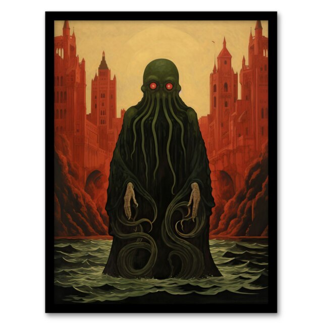 Cthulhu Awakens H.P. Lovecraft Mythos Arkham Black Framed Wall Art Print A4