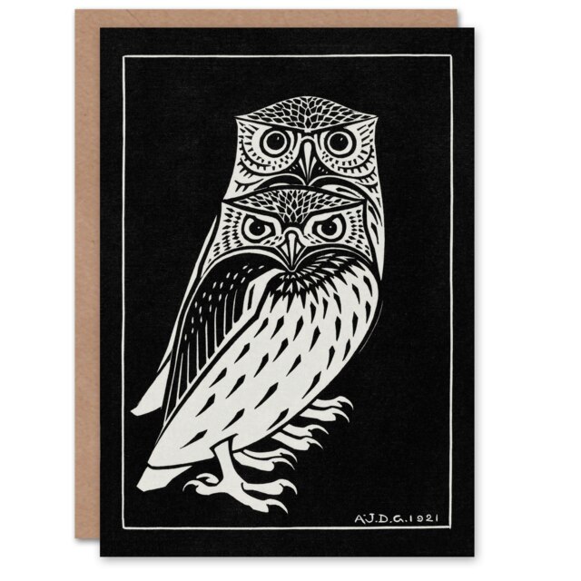 Julie de Graag Art Card Two Owls Vintage Animal Painting