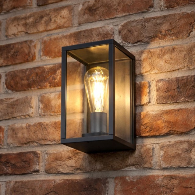 CGC Lighting Sienna Matt Black Outdoor Wall Lantern E27 Black Black Height: 22 cm, Width: 12 cm, Depth: 12.2 cm