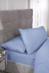 Percale Collection 180 Thread Count Percale Fitted Sheet in Blue - Single