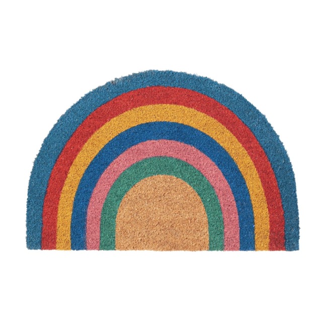 Nicola Spring Half Moon Coir Door Mat - 60 x 40cm - Rainbow Pastel Indoor Front Door Entry Dirt Trapper Non Slip Backing Doormat