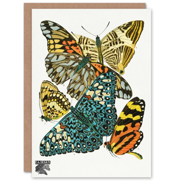 Eugene Seguy Art Card Vintage Butterflies Blue Yellow