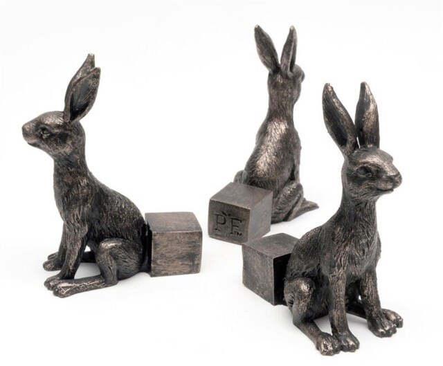 Small Bronze Sitting Hare Plant Pot Feet - Set of 3 Grey