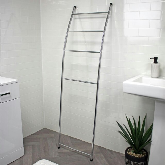 Showerdrape Apex Chrome Bathroom Freestanding Towel Rail Storage Ladder Silver 1