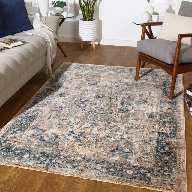 LIVABLISS Mirabel-Vintage Traditional Boho Fringe Rug 152 x 225 cm Brown Blue