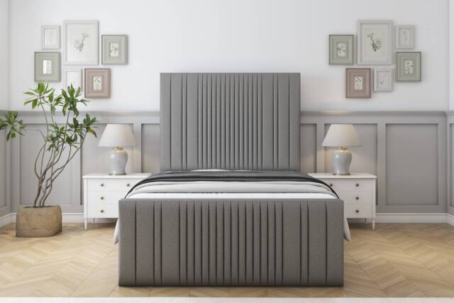 "Sloomy Kingsley Pewter Dumfries Bed Frame With Mattress With 50"" Upholstered Headboard 4' Small Double"