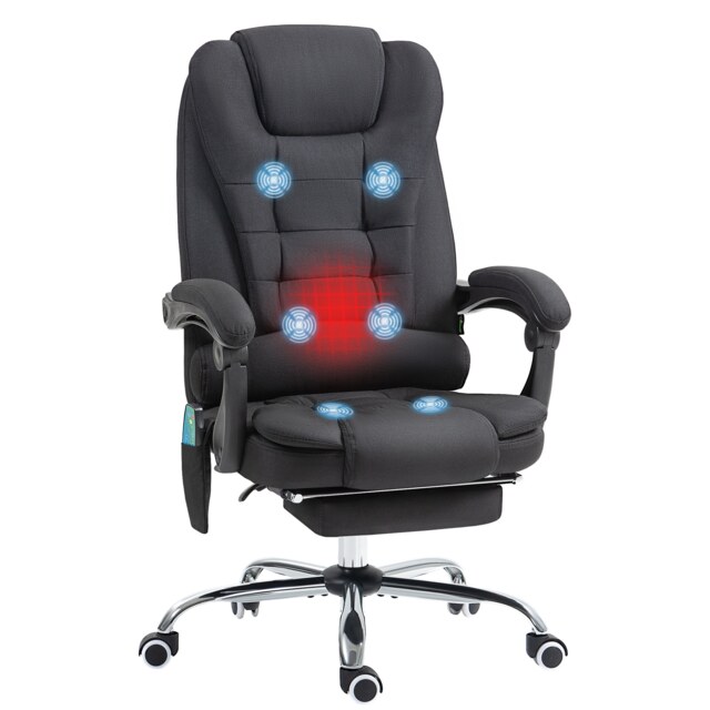Vinsetto Office Chair with 6 Point Massage and Back Heat, Linen Desk Chair with Footrest Adjustable Height and Swivel Wheels, Back Reclining, Black