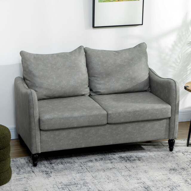 HOMCOM Two-Seater Sofa, Modern Small Sofa with Solid Wood Legs, Grey Grey