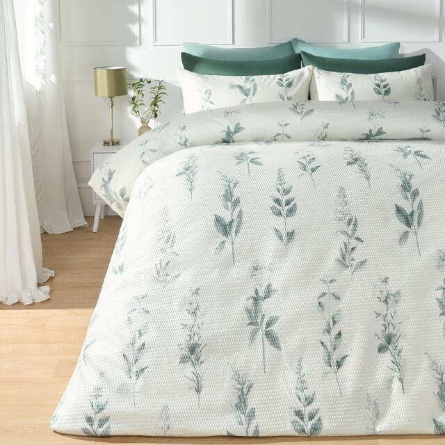 OHS Botanics Embossed Bedding Set Waffle Duvet Cover with Pillowcase Green Double