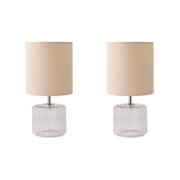 ValueLights Betty Pair of Clear Glass Table Lamps Natural Shades Cream