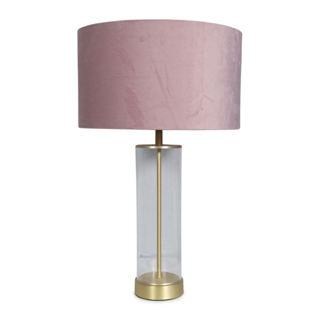 ValueLights Balan Brushed Gold Table Lamp Blush Pink Velvet Shade